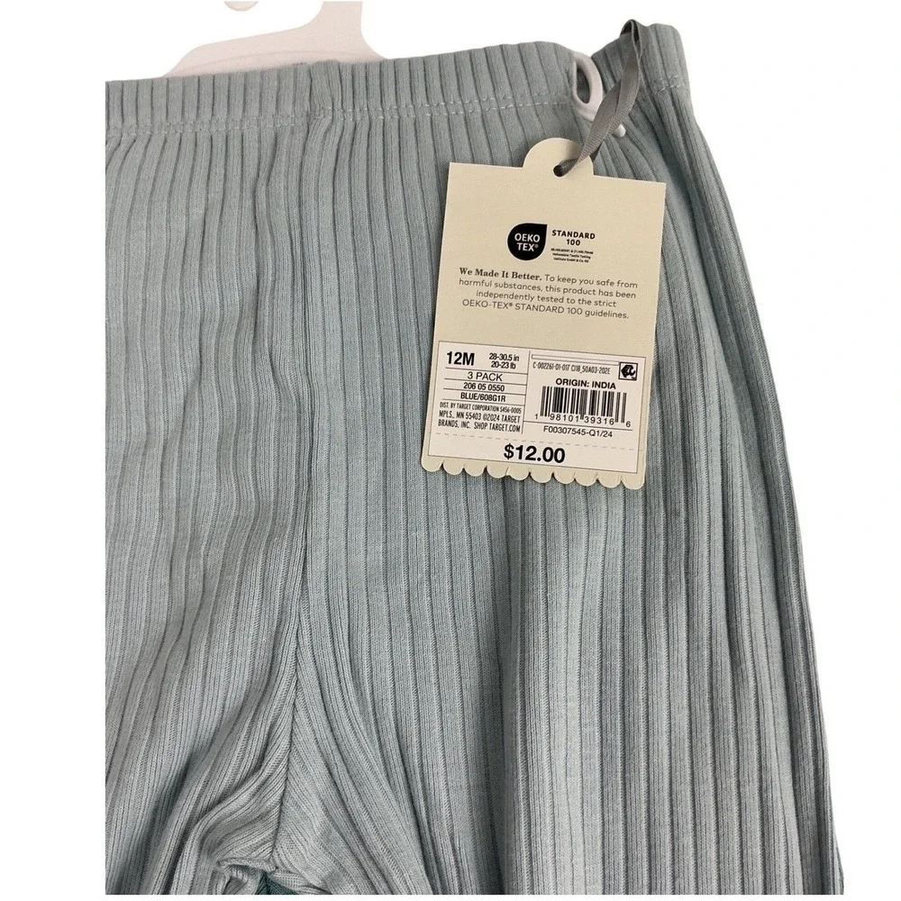 NWT Cloud Island Baby Ribbed Pants 3-Pack 12M Blue‎ Green Leggings Neutral